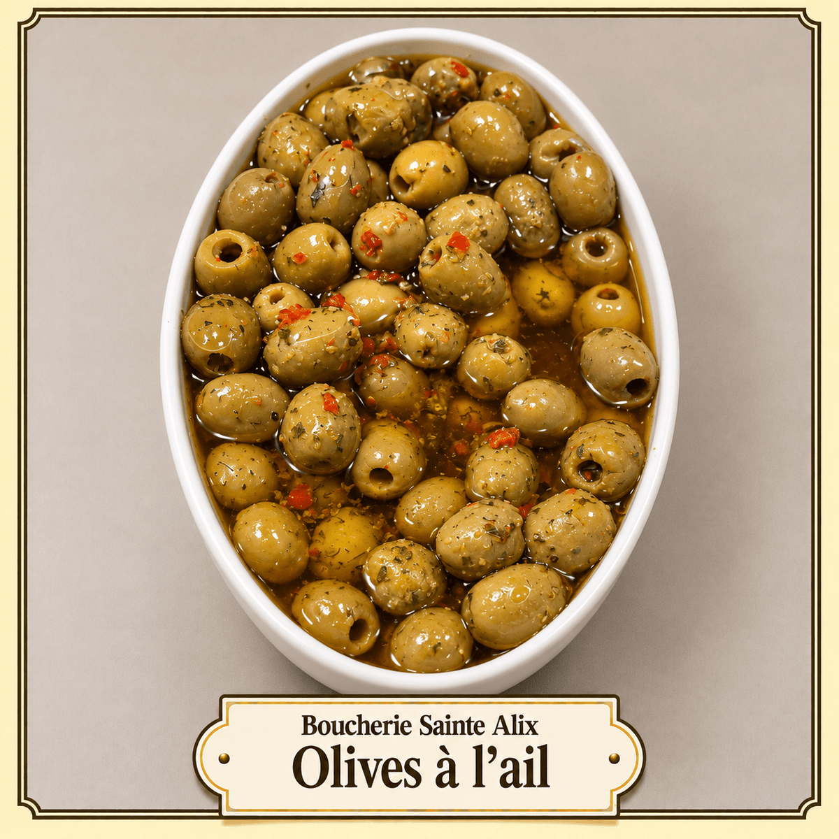 Olives à l’ail - Boucherie Sainte Alix